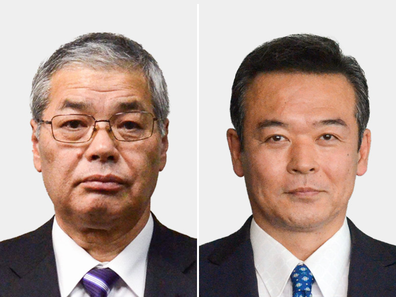 大網白里市長選に立候補を届け出た（左から）佐久間久良氏、金坂昌典氏