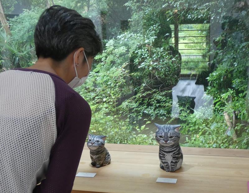 エサシトモコさんのネコアートなど多彩な作品が並ぶ夏庭コレクション展＝長柄町