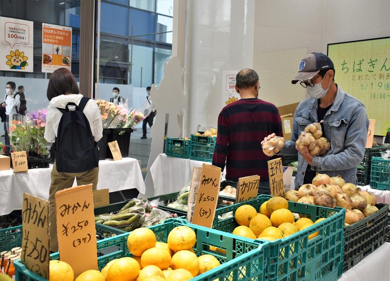 南房総市の「早坂園芸」が出展するちばぎんマルシェ＝２０日、千葉市中央区の千葉銀行千葉駅前支店