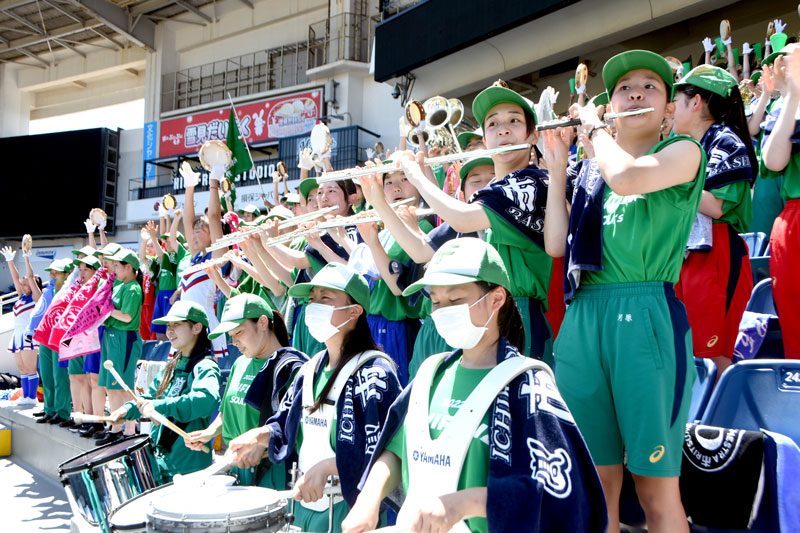 市船橋の優勝を後押しした吹奏楽部=27日午後、千葉市美浜区のZOZOマリンスタジアム