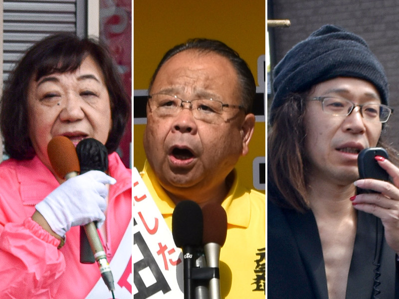 佐倉市長選に立候補した清田乃り子氏、西田三十五氏、小嶋義典氏（左から届け出順）