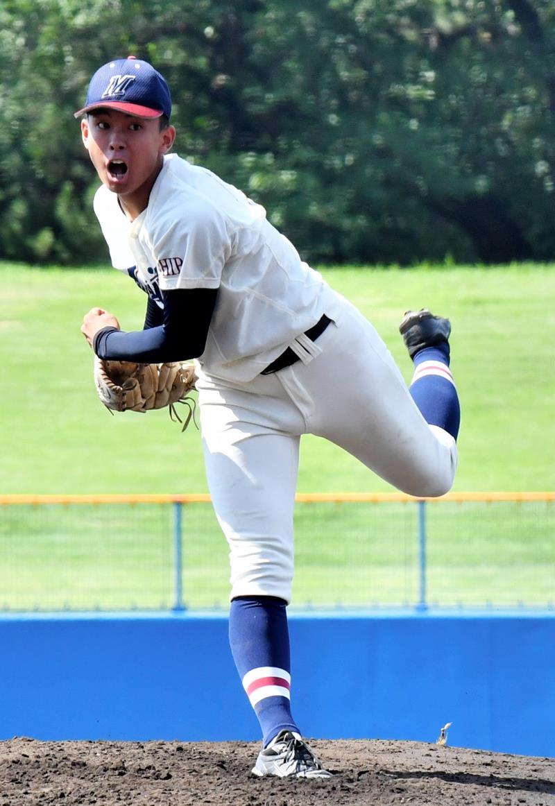 千葉明徳-中央学院 最後までマウンドに立ち続けた千葉明徳の尼形=県総合SC