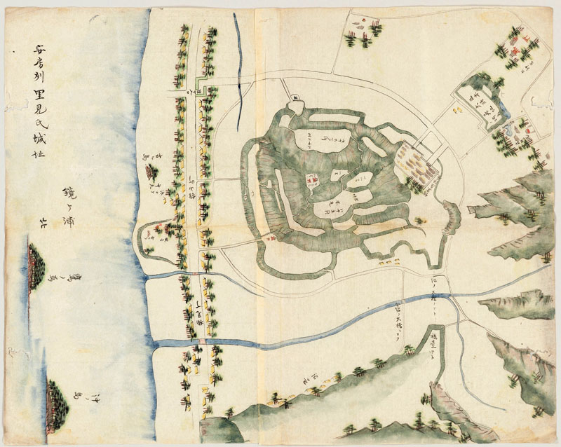 江戸時代後期ごろの館山城跡を描いた絵図「安房州里見氏城址」(兵庫県立歴史博物館所蔵)