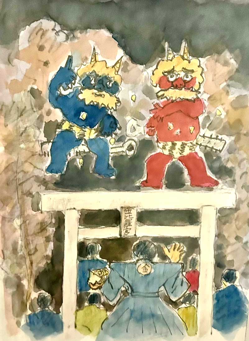 流山カルタ「福を呼ぶ　笑顔で豆まく　金比羅神社」の絵札（利根運河交流館提供）