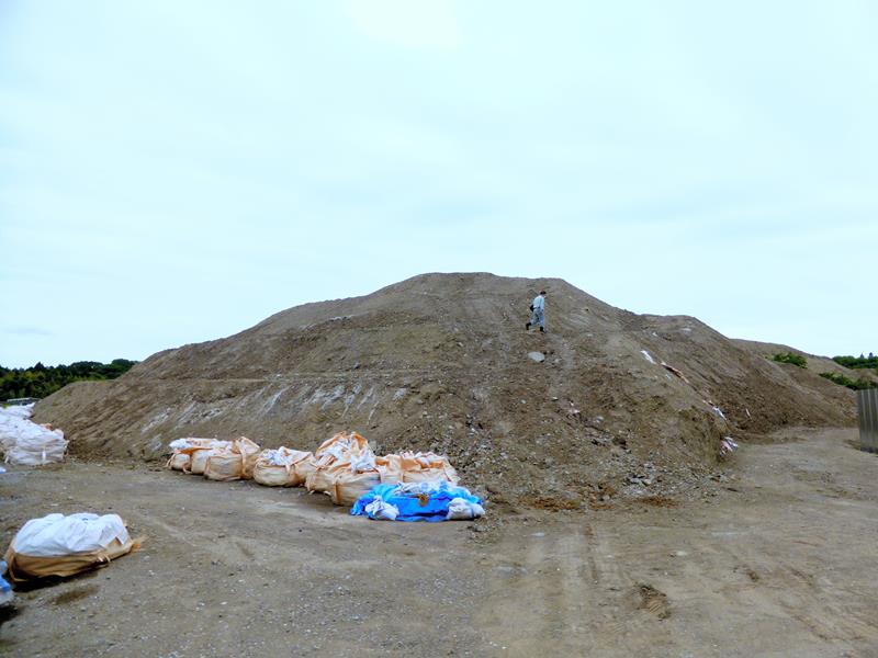 無許可で埋め立てられた残土。高さは最大で17メートルに達し、これまでに砂ぼこりや崩落なども発生している=23日、市原市海保